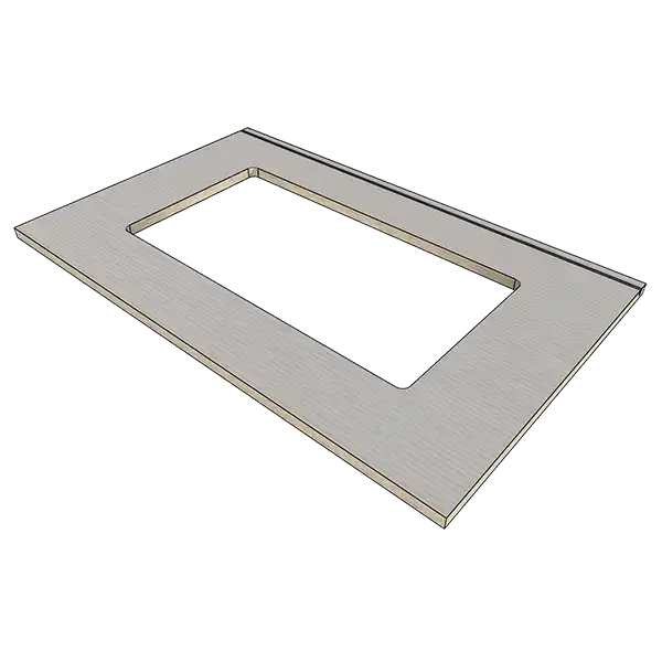 Horizontal furniture panel with cutout and notch